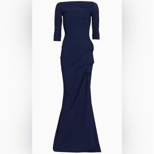 Chiara Boni La Petite Robe Kate Slit-Detail Boatneck Gown Navy Blue Maxi Dress